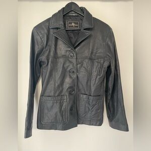 Vintage Soft Black leather Button Down Jacket Size Small Branson Thomas